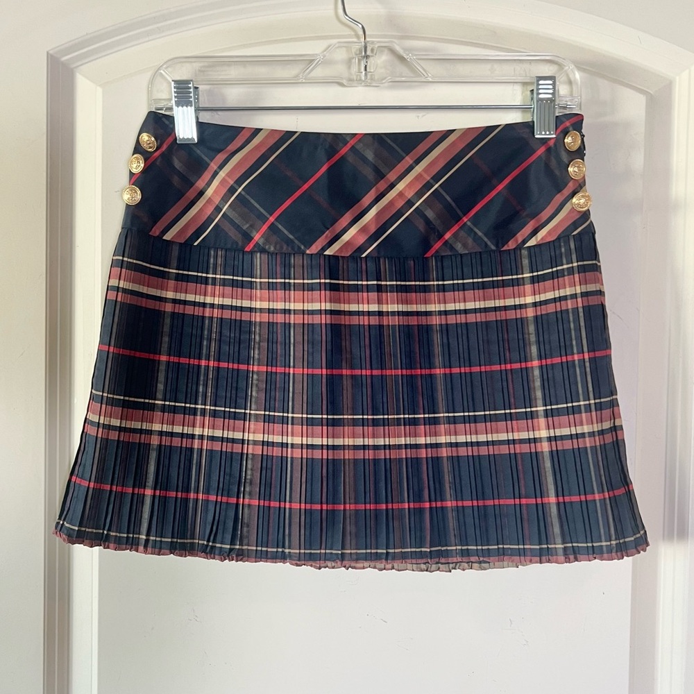 Vintage London Jean Plaid Pleated Micro Mini Skirt Size 2 Y2K Academic